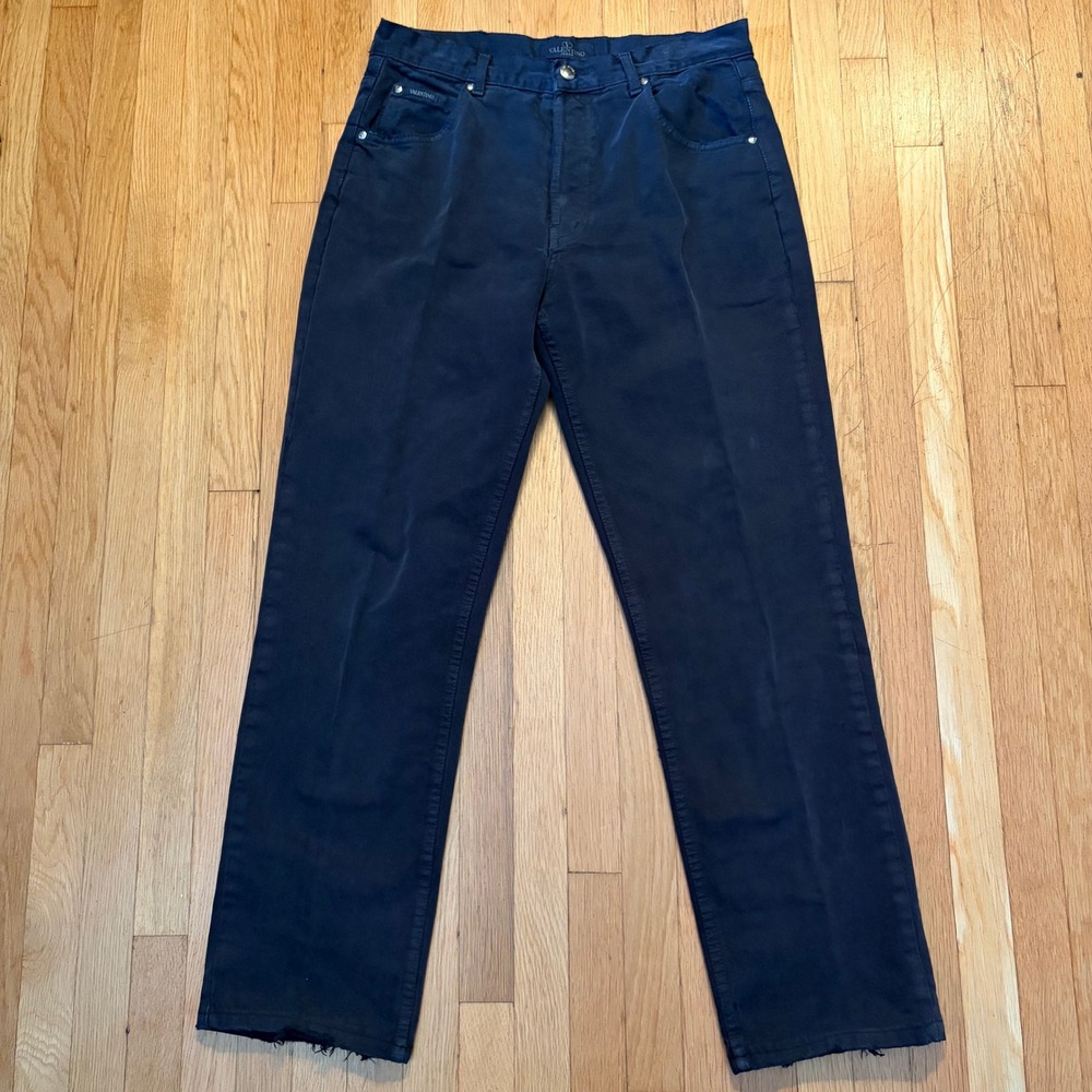 Valentino Jeans Vintage Straight Leg Mens 34 Navy Blue Distressed Made In Italy
